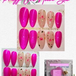 Cat Eye Pink and Floral Press-On Nail Set